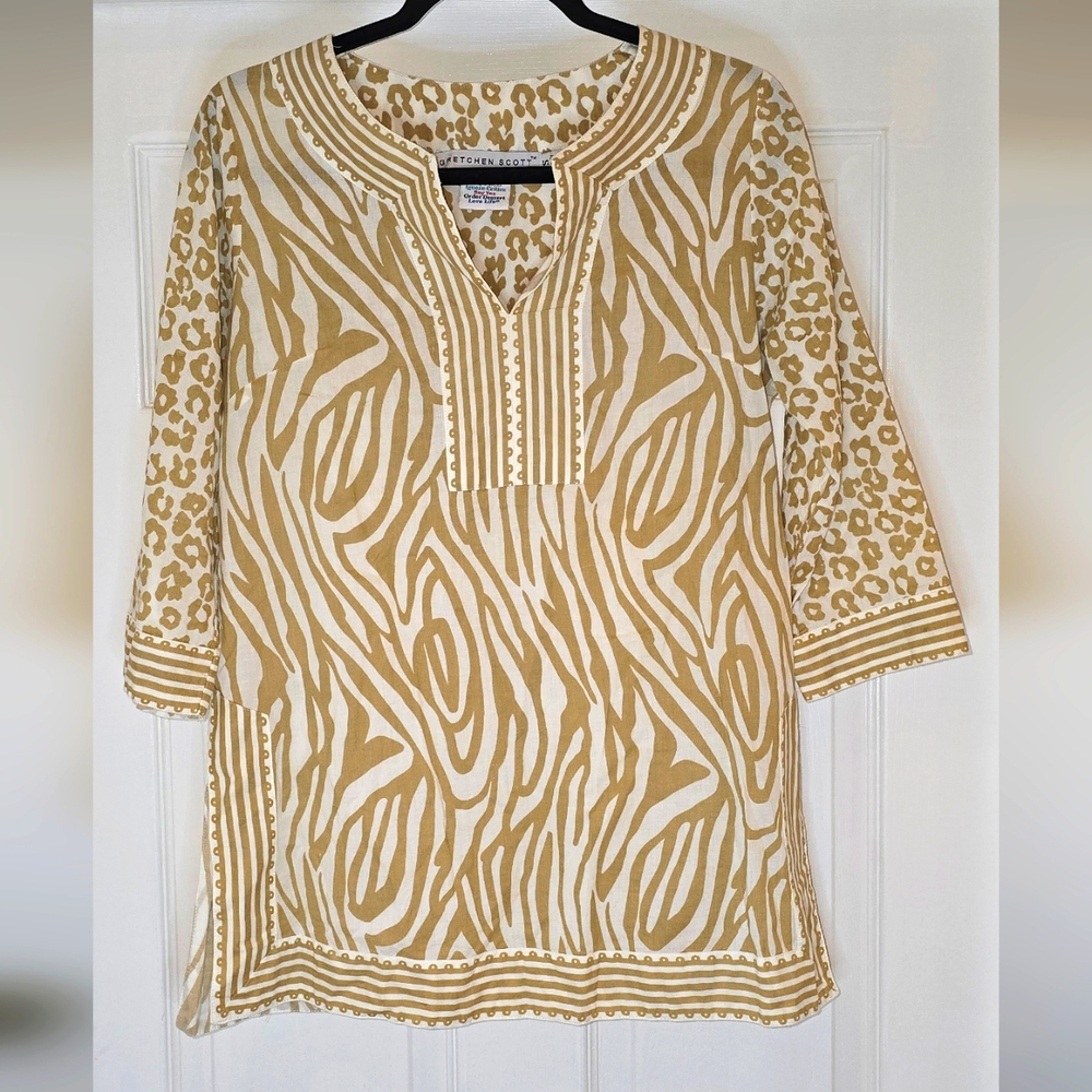 Gretchen Scott Designs Tan and Cream Animal Print Tunic